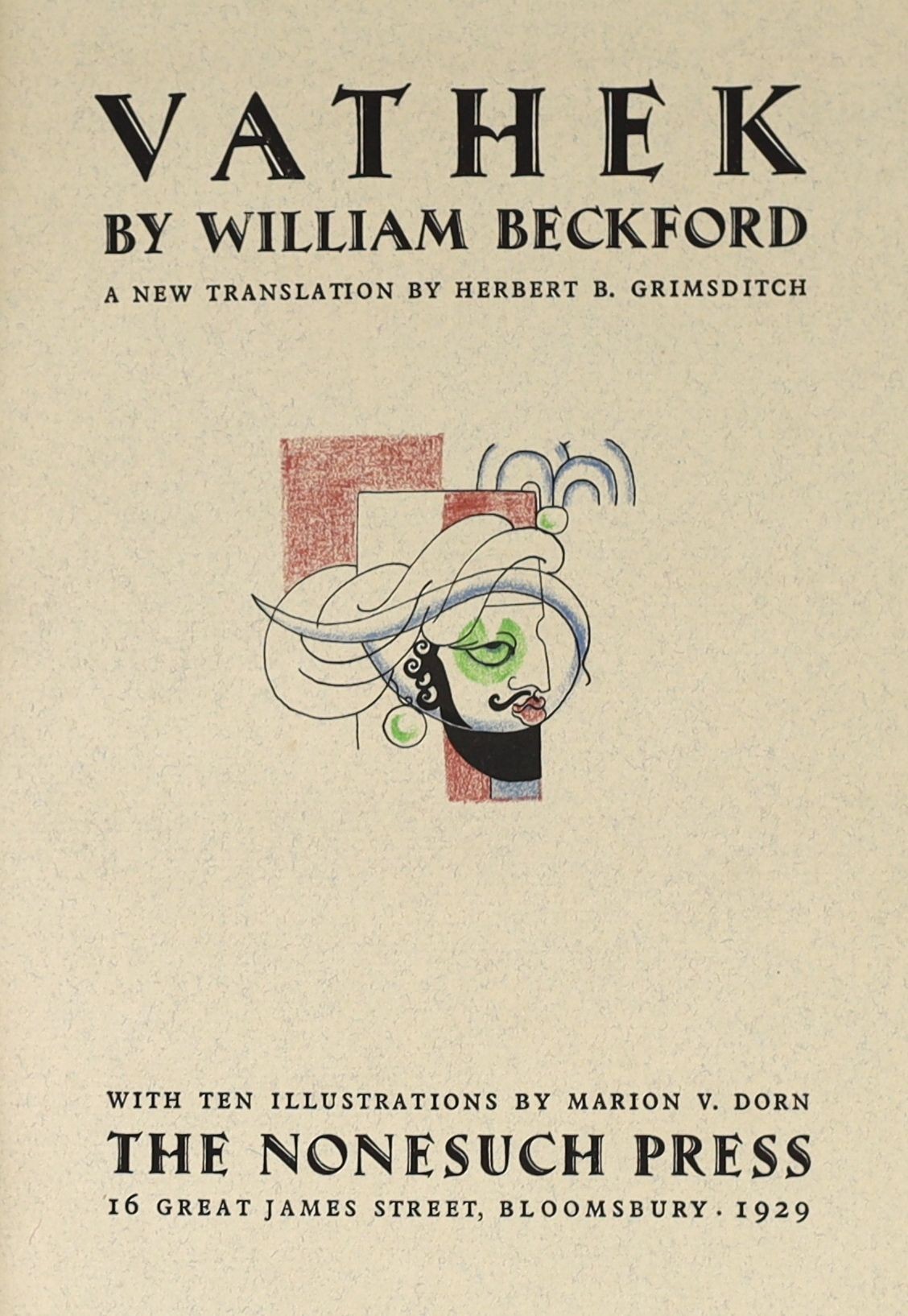 Nonesuch Press - Beckford, William - Vathek, one of 1050, illustrated with 10 chromolithographs by Marion V. Dorn, 8vo, original quarter vellum over paper covered, boards, London, 1929
